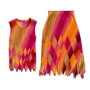 RARE Issey Miyake Fete ombré orange & pink top & skirt set